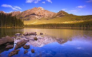 body of water, landscape, mountains, lake, forest
