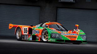 orange and green stock car, car, Mazda, mazda 787b, race cars
