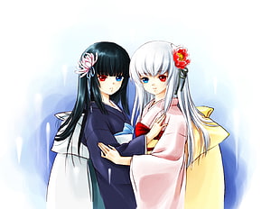 two girl in kimonos anime characters illustration