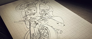 black motorcycle sketch, motorcycle, classic art, drawing
