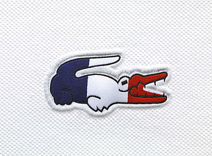 blue, white, and red Lacoste logo