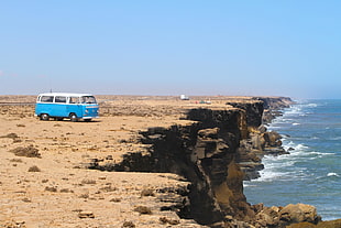 blue bus, Volkswagen, vehicle, cliff, car