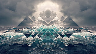 water waves, abstract, mirrored, sea, water