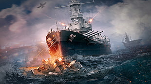 war ship illustration HD wallpaper