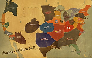 nations of baseball poster, Major League Baseball, map, USA