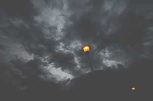black post lamp, Lantern, Clouds, Overcast