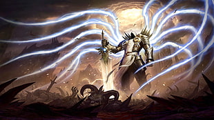 Diablo Tyrael digital wallpaper, Diablo III, Tyrael, wings, archangel