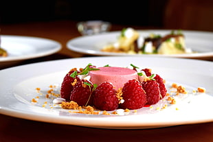 strawberry cake in white ceramic plate