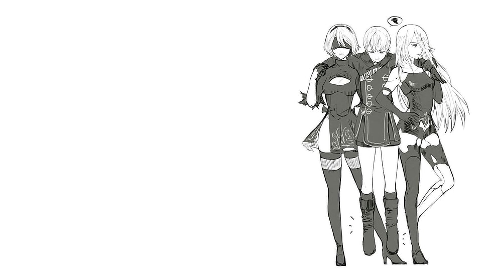 three female anime characters wallpaper, Nier: Automata, 2B (Nier: Automata), A2 (Nier: Automata), 9S (Nier: Automata) HD wallpaper
