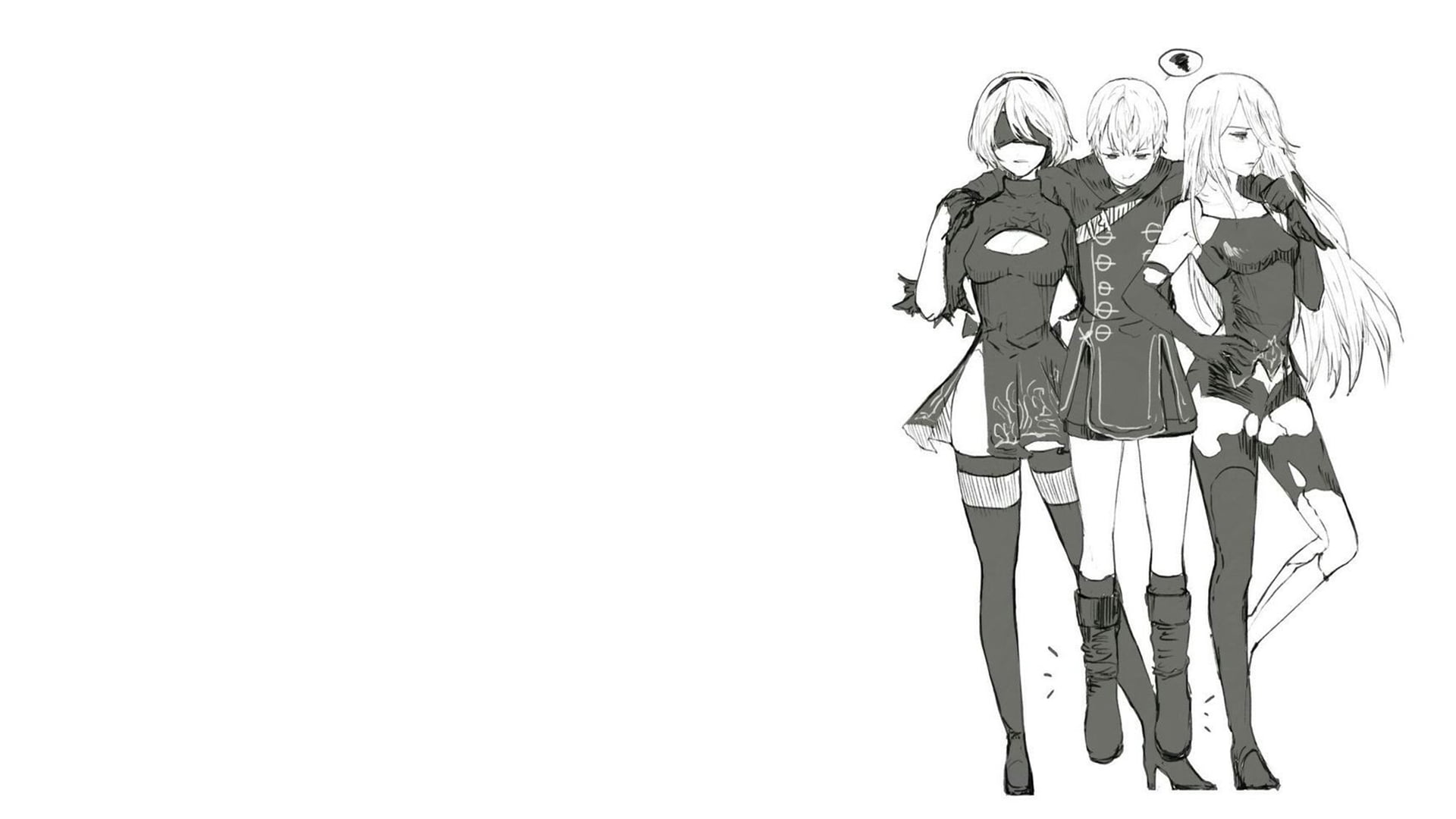 three female anime characters wallpaper, Nier: Automata, 2B (Nier: Automata), A2 (Nier: Automata), 9S (Nier: Automata)