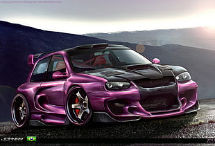 purple and black car die-cast model, car, sports car, tuning, digital art