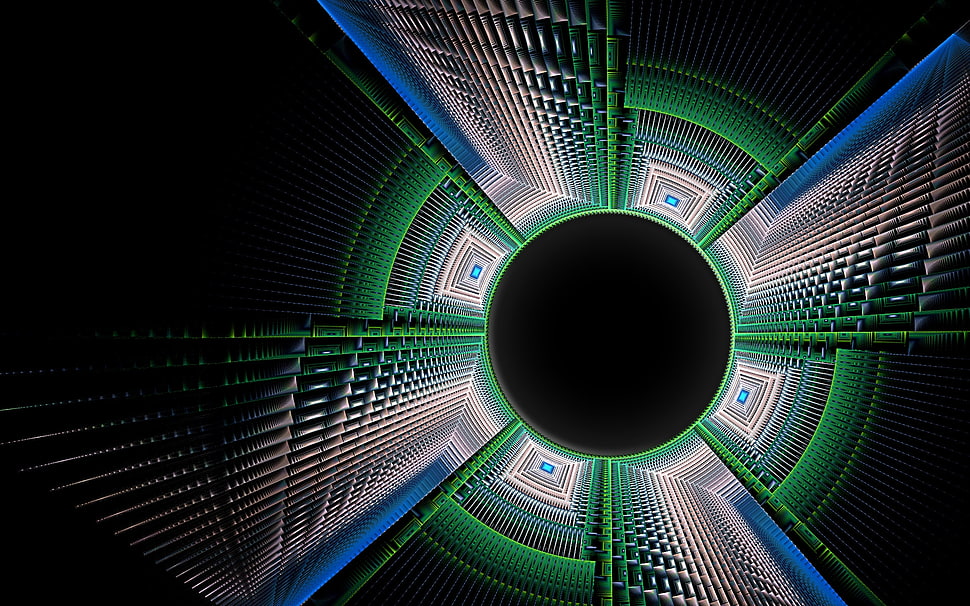 black, gray, green and blue optical illusion illustration HD wallpaper