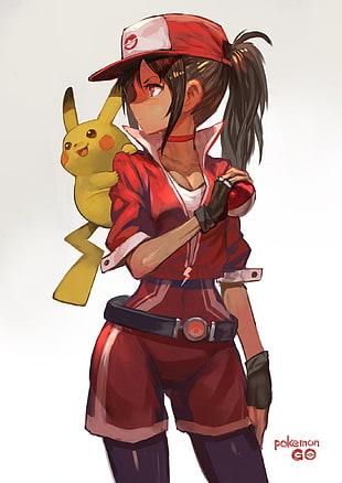 Pikachu and girl Pokemon trainer illustration, anime, anime girls, Pokémon, Pokemon Go
