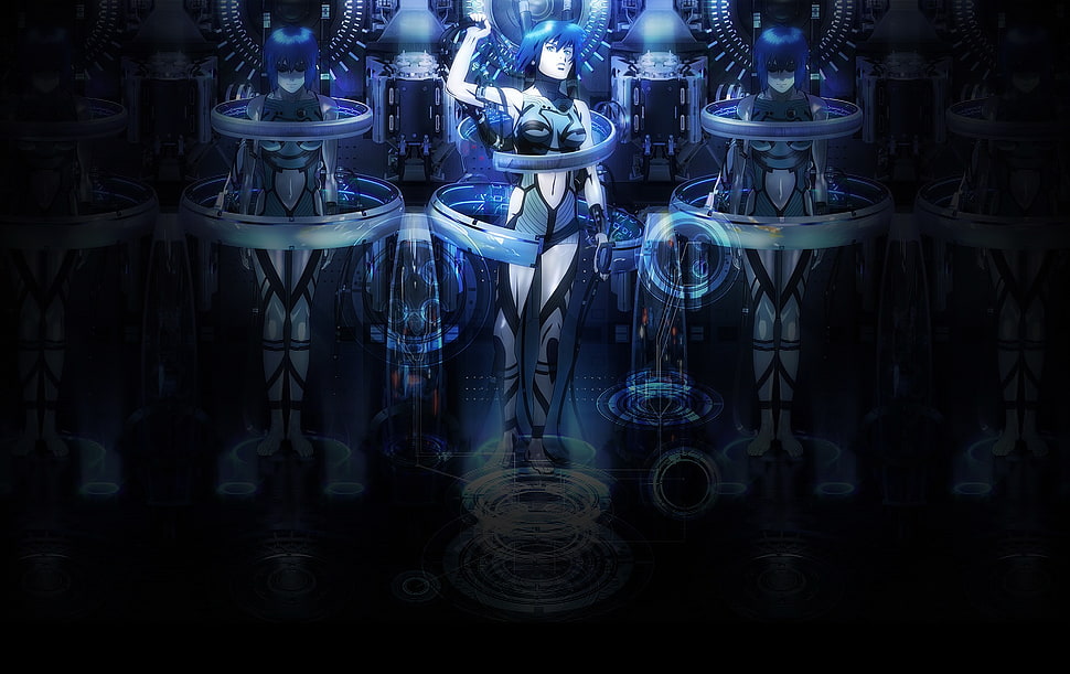 female anime character digital wallpaper, cyberpunk, futuristic, Ghost in the Shell, Kusanagi Motoko HD wallpaper