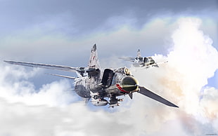 gray and white airplane illustration, MiG-23