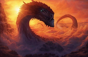 dragon wallpaper, fan art, clouds, sky, dragon