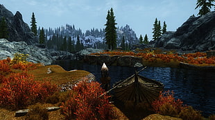 brown wooden boat, The Elder Scrolls V: Skyrim, video games