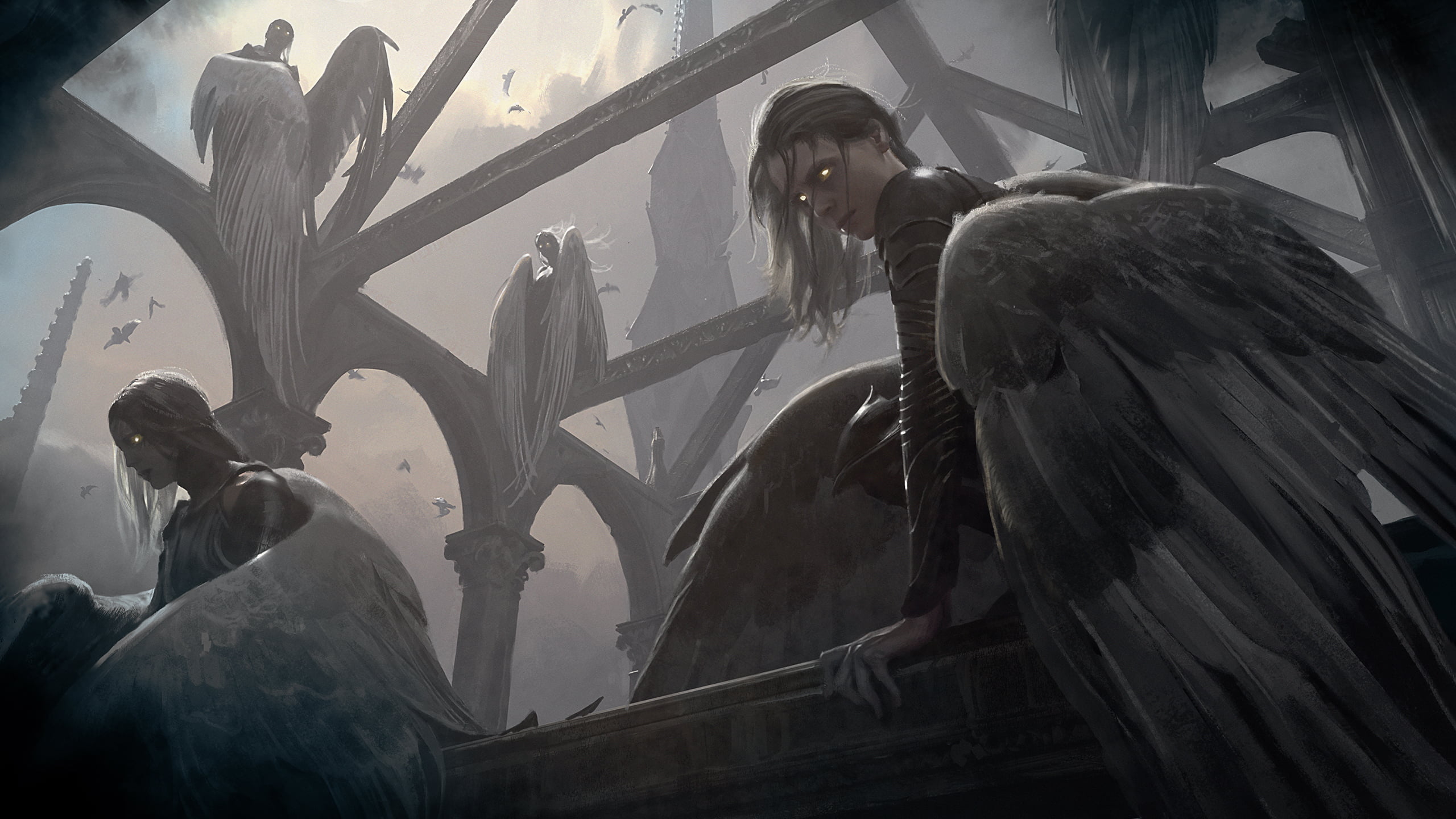 angel wallpaper, wings, dark hair, Chase Stone, Magic: The Gathering