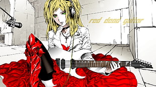 yellow haired woman playing guitar illustration