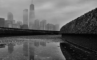 grayscale photography of highrise building, Chicago, cityscape, monochrome, worm's eye view