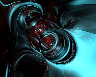 gray, red, and black abstract painting