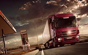 red Mercedes-Benz freight truck, Mercedes-Benz, trucks, Truck, vehicle