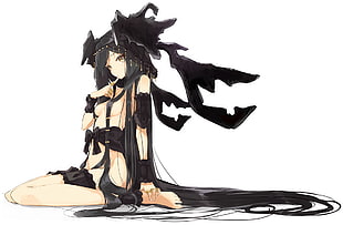 black haired anime character illustration, manga, ecchi, nopan, no bra