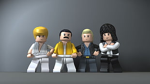 four assorted-character LEGO minifigures, gray background, digital art, LEGO, Queen  HD wallpaper