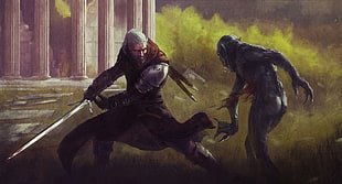 Geralt from The Witcher digital artwork, artwork, fantasy art, Geralt of Rivia, The Witcher HD wallpaper