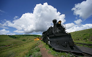 black train, steam locomotive