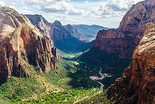 aerial photo mountain with tress during daytime, angels landing, zion national park, utah