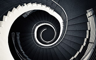 black and white spiral stairways