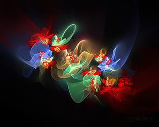 blue, red, and green abstract graphic illustration