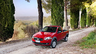 red single cab pickup truck, Fiat Strada, FIAT, car, red cars HD wallpaper