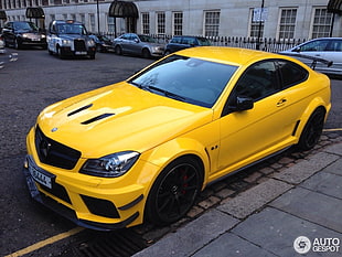 yellow coupe, Mercedes-Benz C63 AMG