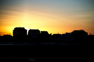silhoutte of buildings, sunset, sky, sunlight HD wallpaper