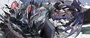 male anime character fighting monster wallpaper, anime