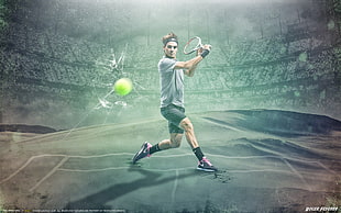 men's gray and black polo shirt, Roger Federer, tennis, sports, Nike