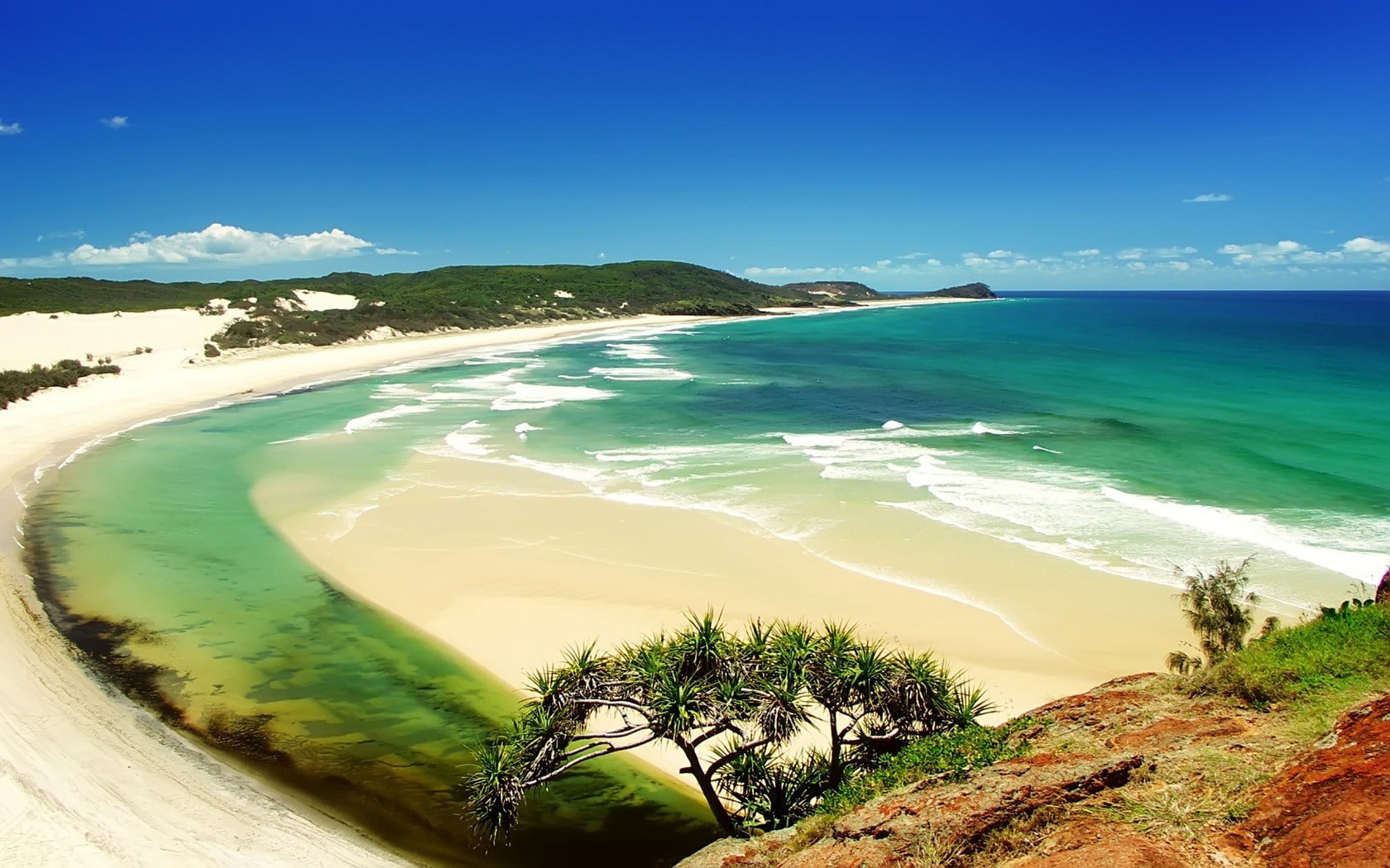 landscape shot of seashore under blue sky, landscape