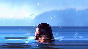 woman in body of water illustration, water drops, sea, women, digital art HD wallpaper