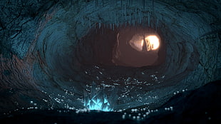 ice cavern digital wallpaper, Blender, cave, crystal 