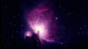 purple and black galaxy, space, nebula, space art, Orion