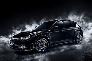 black Subaru 5-door hatchback, car HD wallpaper