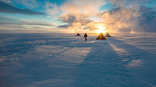 silhouette of tents, landscape, tent, snow