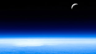 blue sky under moon, space, Moon, atmosphere