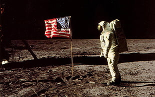 flag of USA, space, astronaut, Moon, flag