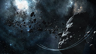 asteroid wallpaper, asteroid, space art, stars, nebula