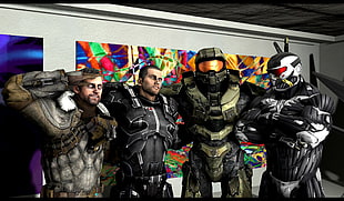 four Halo soldiers illustration, Master Chief, Crysis, Dead Space, Mass Effect