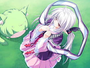 white haired anime girl illustration