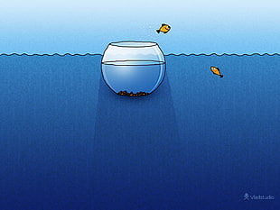 fish bowl illustration, Vladstudio, fishbowls, fish, water